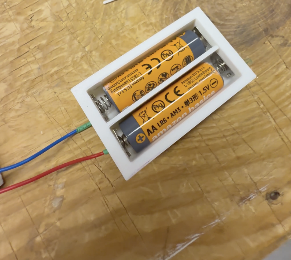 Finished 3D printed AA battery case top view.